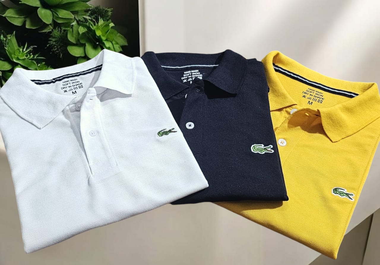 High Quality LACOSTE Polo Neck T-Shirt for Men (Multicolor, M) (Pack of 3)