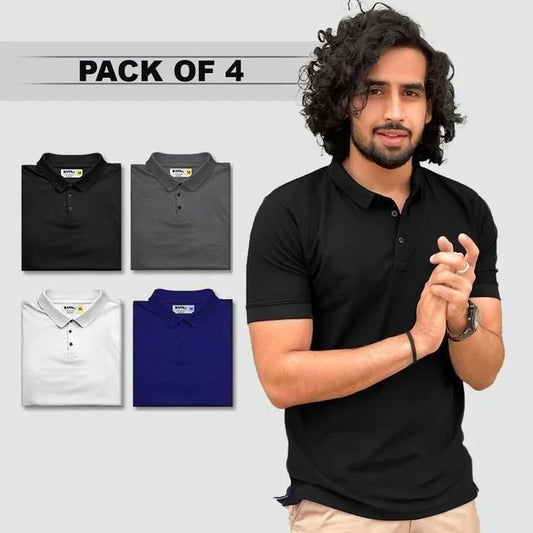 High quality Poly Matte Solid Half Sleeves Mens Polo T-Shirt Pack Of 4
