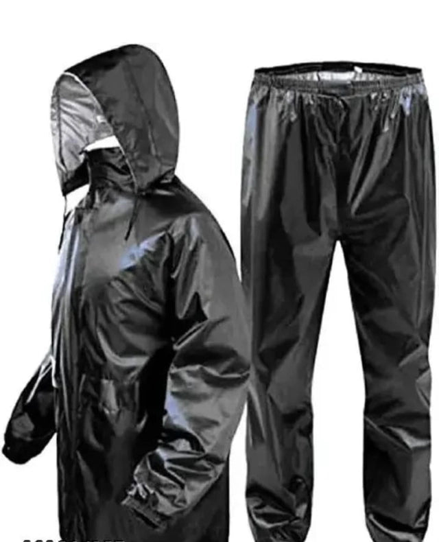 Polyester Full Sleeves Rainsuit Set for Men (Black, M)