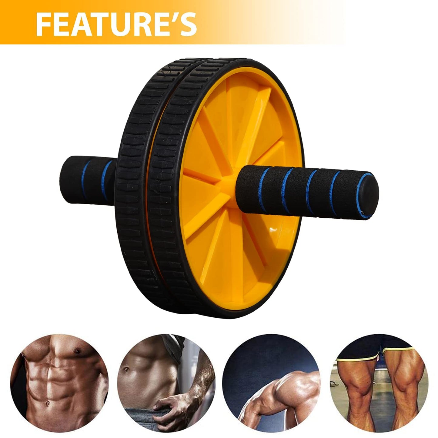 Premium Abs Roller for Men & Women Abs Workout Equipment for Abdominal Abs Roller Home Exercise Equipment with Knee Mat -(Yellow & Black)