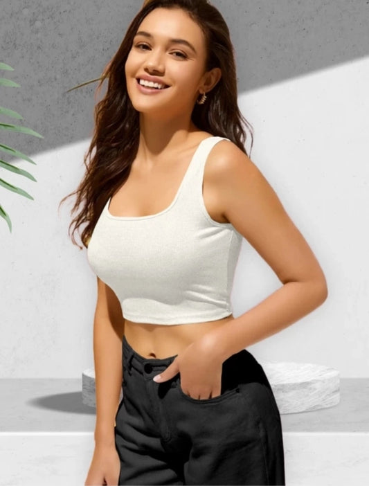 Cotton Blend Solid Top for Women (White)