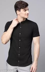 TRYTHIS Cotton Solid Half Sleeves Polo Neck Mens Shirt